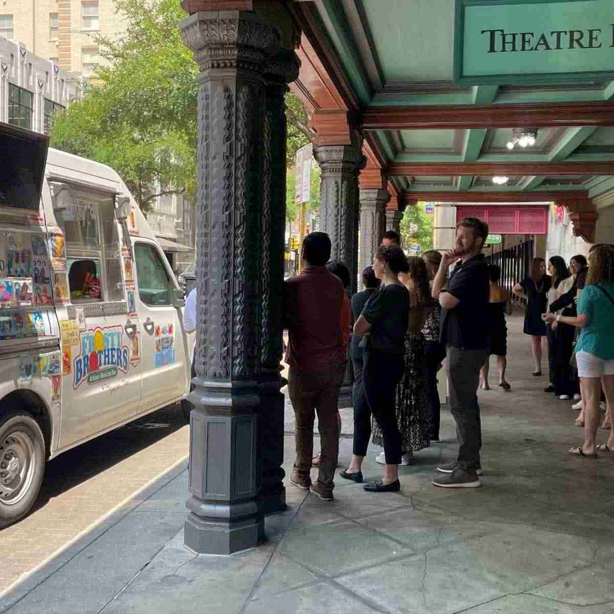 Guests waiting in line for the Frosty Brothers Ice Cream Truck during a corporate employee appreciation event in downtown San Antonio.